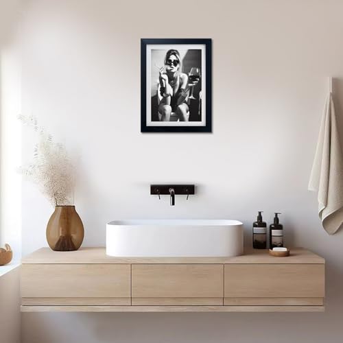 Framed Girl on Toilet Wall Art Woman on Toilet Smoking and Drinking Wine - Image 6