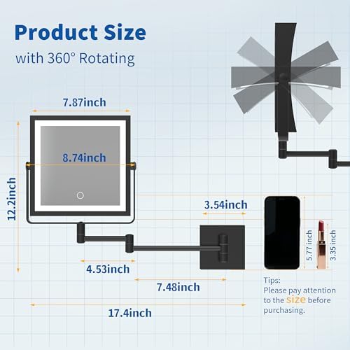 Ruacq Wall Mounted Makeup Mirror - Image 3
