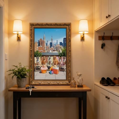 Framed Dogs NYC City Skyline Poster Canvas Print Art, Trendy Funky Wall Art - Image 5