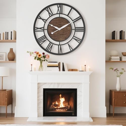 Pytha Sight 24 Inch Walnut Roman Numerals Large Wall Clocks - Image 3