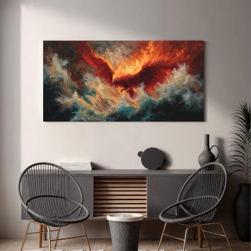 Abstract Fire Phoenix Wall Art Decor 24"x48" Red Wall Art - Image 4