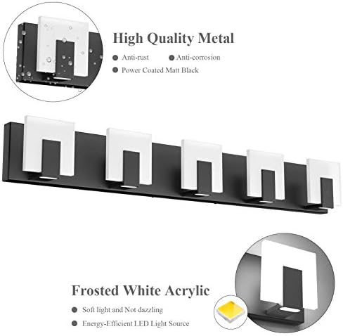 Aipsun 5 Lights Modern Black Vanity Light Up and Down Black Bathroom Lighting - Image 6