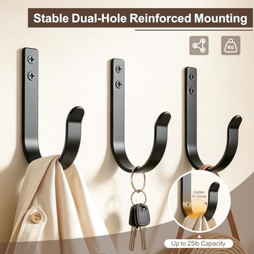 10 Pack Large Black Metal Wall Hooks - Image 2