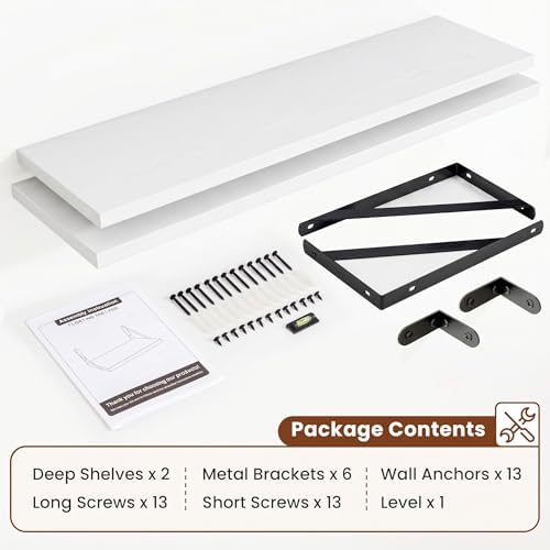 Deep Wall Shelves 40"W x 8"D Engineered Wood Floating Shelves - Image 4