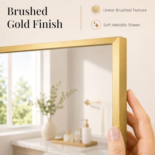 36"x36" Brushed Gold Framed Square Bathroom Vanity Wall Mirror - Image 2