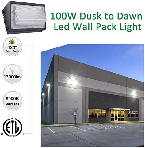 LED Wall Pack Light with Dusk to Dawn Photocell, 100W 13000LM 5000K Daylight - Image 2