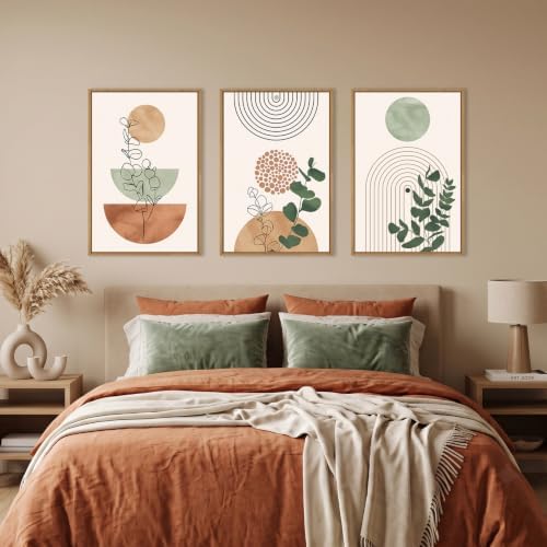 Boho Abstract Terracotta Green Framed Canvas Wall Art Set -24"x36"x3 - Image 4