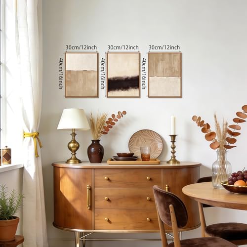 Abstract Neutral Framed Canvas Beige Dark Brown Wall Art Prints 12"x16"x3 - Image 2
