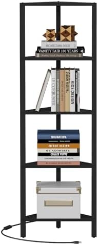 TUTOTAK Corner Shelf with LED Light, 5-Tier Corner Bookshelf - Image 7