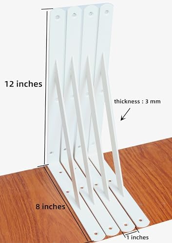 8 Pack L12 x H 8" White Heavy Duty Shelf Brackets - Image 2
