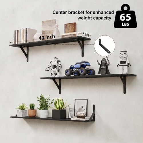 WOPITUES Long Wall Shelves 40″W x 8″D, Floating Book Shelves Max Load 65lbs - Image 3