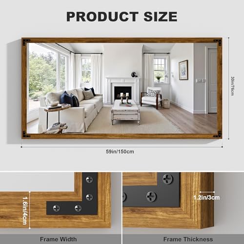 Hasipu Farmhouse Bathroom Mirror, Walnut Vintage Vanity Mirror Modern Farmhouse - Image 2