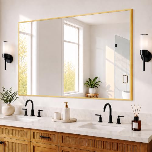 Bathroom Vanity Mirror for Over Sink, 48x30 Inch Matte Gold Mirror by Unknown