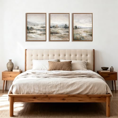 3Pcs Abstract Mist Countryside Blue Beige Mountains Canvas Wall Art 16"x24" - Image 3