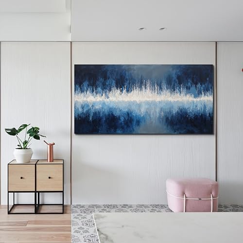 YISXINOAG Deep Blue Abstract Wall Art Modern Calm Cool Tones Canvas 24"X48" - Image 3