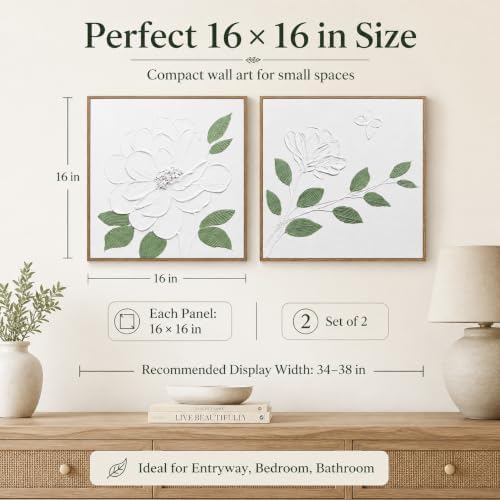 Artiluxy 3D Textured Floral Wall Art Set of 2, 16x16 Framed Botanical Decor - Image 3