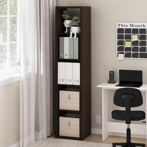 Furinno Cubicle 5-Cube Book Shelf, Extra Thick Frame Bookshelf, Dark Oak - Image 2