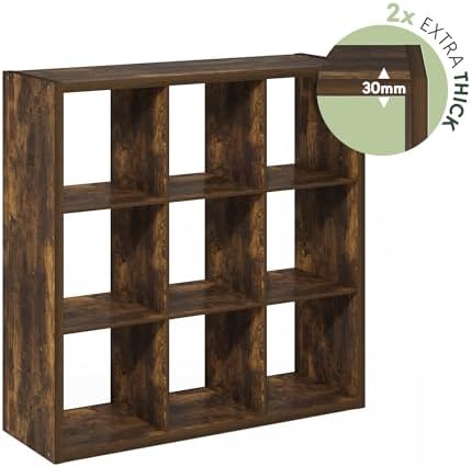 Furinno Cubicle 9-Cube Book Shelf, Extra Thick Frame Bookshelf, Amber Pine - Image 7