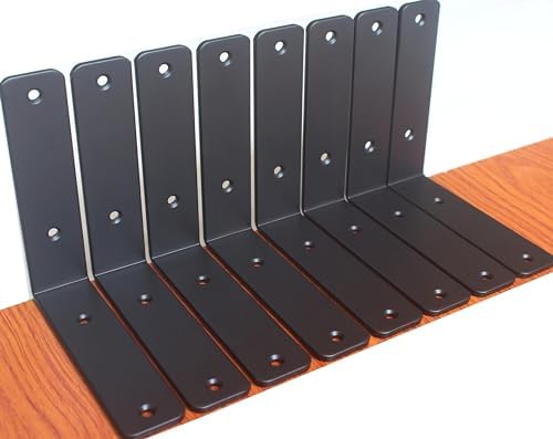 10 Pack - L 6" x H 6" x W1.5, 5mm Thick Black L Shelf Bracket, Iron Shelf by MHMYDZ