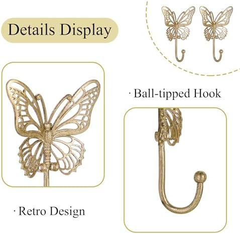 SOFFEE DESIGN 2PCS Gold Butterfly Wall Hooks, Openwork Metal Key Holders - Image 7