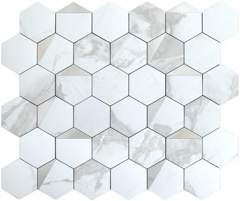 DICOFUN 10-Sheet White Hexagon Tile Peel and Stick Backsplash, Marble Look PVC by DICOFUN