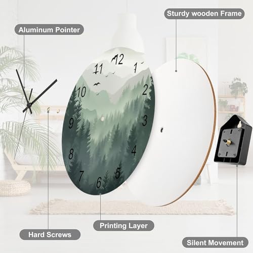 Forest Wall Clock Silent Non Ticking Battery Operated, Watercolor Green Forest - Image 7