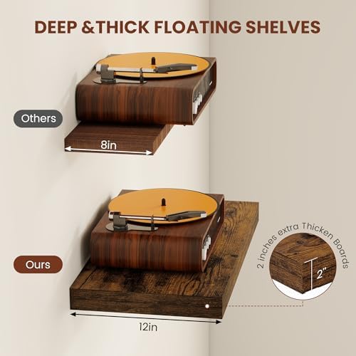 Vivelove Deep Floating Shelves 55x12” Set of 2, Rustic Brown - Image 4