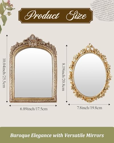 Wonderjune 3 Pcs Vintage Gold Wall Mirror Set, Retro Mixed Style - Image 2
