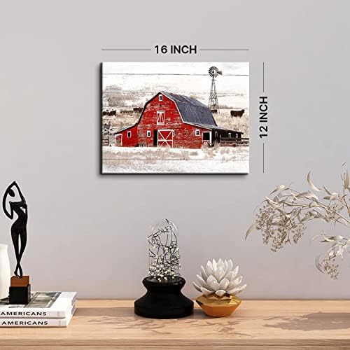 Farmhouse Barn Canvas Wall Art Kitchen Wall Decor Rustic Windmill Meadow - Image 3