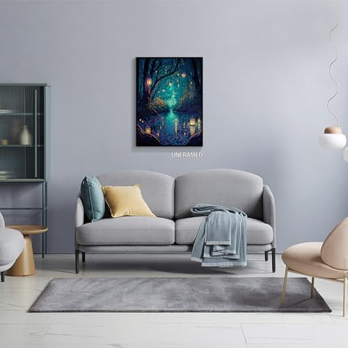 Yuaruo Halloween Fantasy Forest Canvas Wall Art, Magic Cool Lanterns on Trees - Image 4
