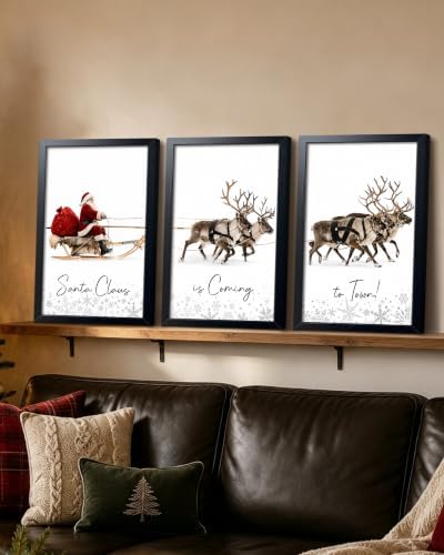 Framed Christmas Wall Art Set of 3, Winter Christmas Wall Decor, Santa Claus - Image 5