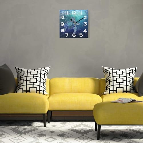 Beautiful Ocean Blue Water Sea Turtle 8 Inch Square Wall Clock, Non Ticking - Image 2