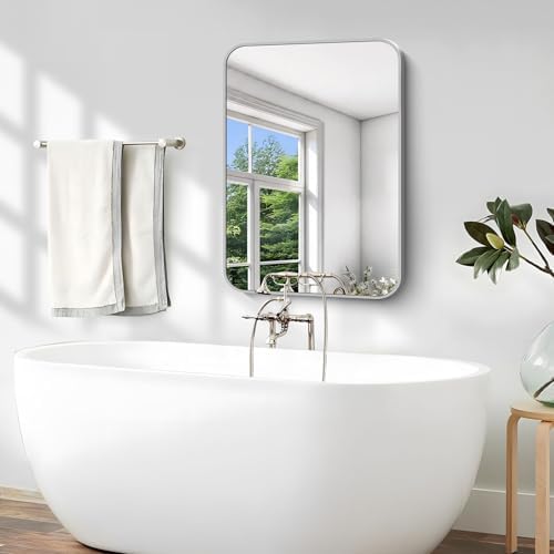 Silver Bathroom Mirror, 18 x 24 Inch Rectangle Mirrors - Image 6