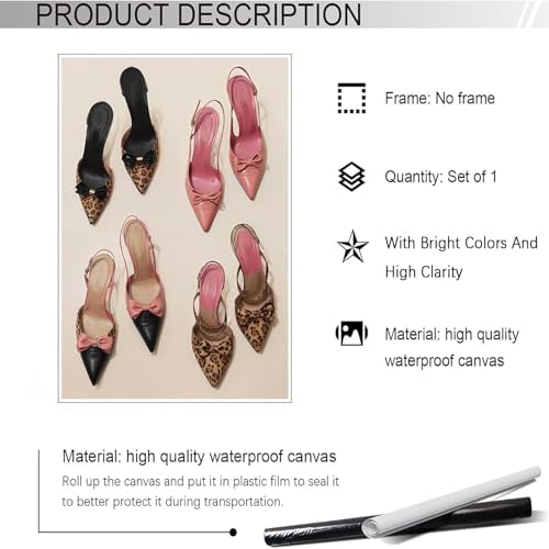 Pink Heel Leopard Posters Trendy Bow Leopard Heels Canvas Wall Art Coquettish - Image 2