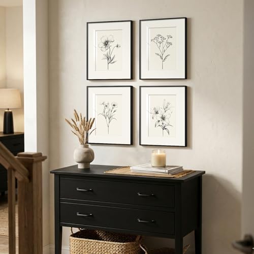 Framed Retro Black and White Floral Wall Art - Image 3
