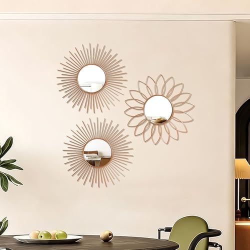 3 Pack Metal Mirrors for Wall Sunburst Wall Mirror Rose Gold Wall Art Décor - Image 7