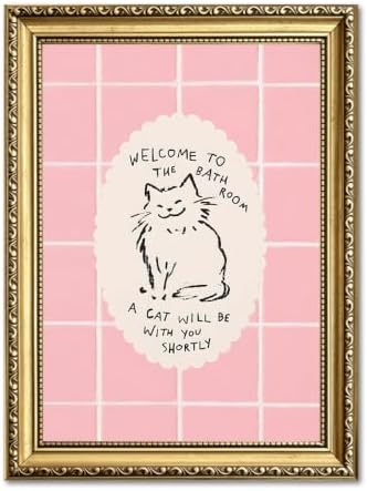 Cute Pink Bathroom Cat Wall Art Welcome to the Bathroom Sign Trendy Animal by Unknown
