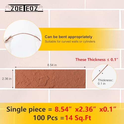 80 Pcs Faux Thin Brick Veneer Wall Tiles, Inorganic Modified Clay, Realistic - Image 3