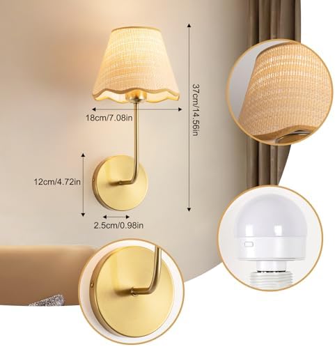 ADISUN Battery Operated Wall Sconce Set of 2, Rechargeable Bulbs, RGB. Rattan - Image 2