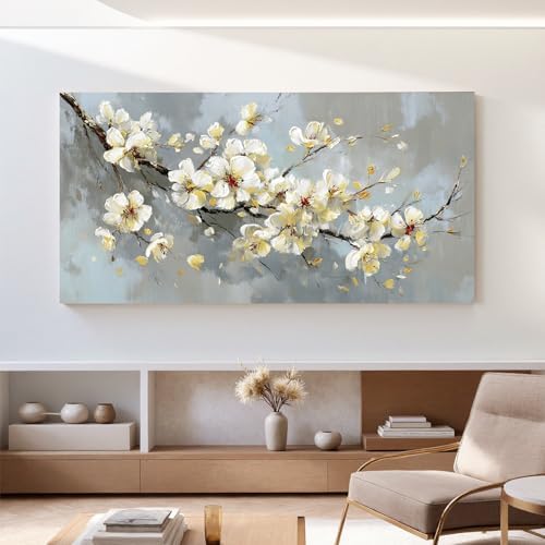 YISXINOAG Beige Flower Floral Wall Art Modern Painting Canvas Print 29"X58" - Image 4