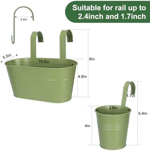 HowRU Metal Iron Flower Pots for Railing Fence Hanging Bucket Pots and Hanging - Image 2