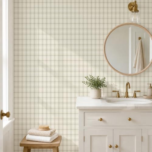 Plaid Wallpaper Peel and Stick Boho Gingham Neutral 78.7’’ x 17.3’’ - Image 5