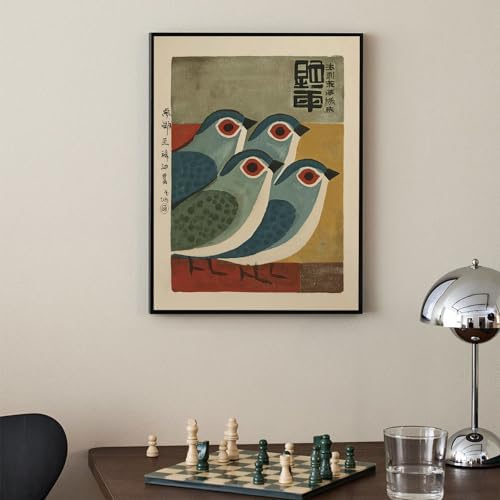 Japanese Mid Century Blue Bird Black Framed Posters Prints Vintage Animal Wall - Image 4