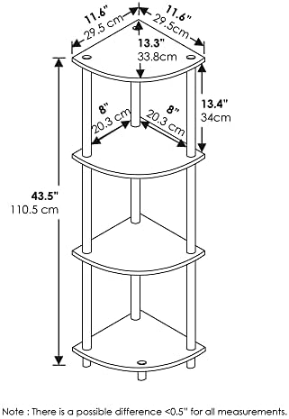 Furinno TURN-N-TUBE Corner Shelf, 4-Tier Corner Bookshelf, Display Storage - Image 3