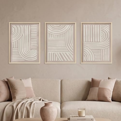 Aryroi Abstract Neutral Geometric Framed Canvas Wall Art Set, Mid Century - Image 2