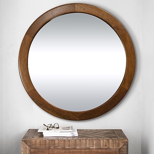 Round Mirror 36 Inch, Wood Rustic Bathroom Wall Mirror by Culer