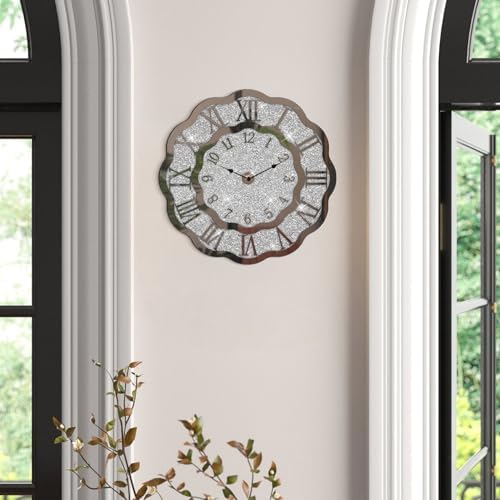Crushed Diamond Mirrored Wall Clock Silver Modern Crystal Clocks - Image 6