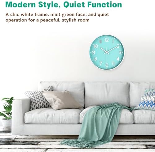 Modern Wall Clock Silent Non-Ticking – Coral Green Analog Wall Clock Battery - Image 2