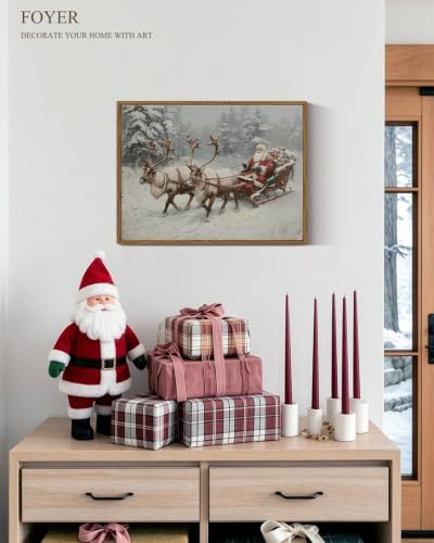 VIYYIEA Framed Winter Christmas Canvas Wall Art, Christmas Reindeer Ride - Image 4
