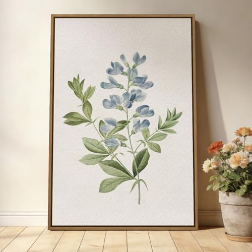 JOWOROLO Framed Floral Botanical Wall Art Blue Flowers Canvas Painting Prints - Image 4